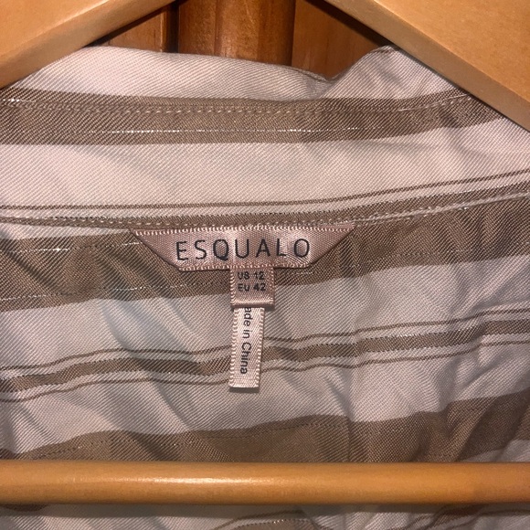 ESQUALO Tan/Gold/White Stripe Blouse-Silk blend Pocket- Buttonup Sleeve-EUC Sz12 - Picture 6 of 11